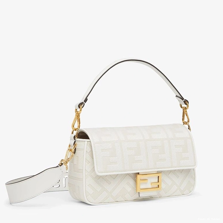 Affordable HOT Strap White Canvas Fendi In Medium FF Bag Motif with Laser Baguette Cut 0720